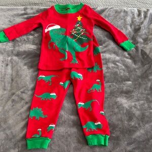 Dinosaur Holiday Kids Pajama Set - Red and Green